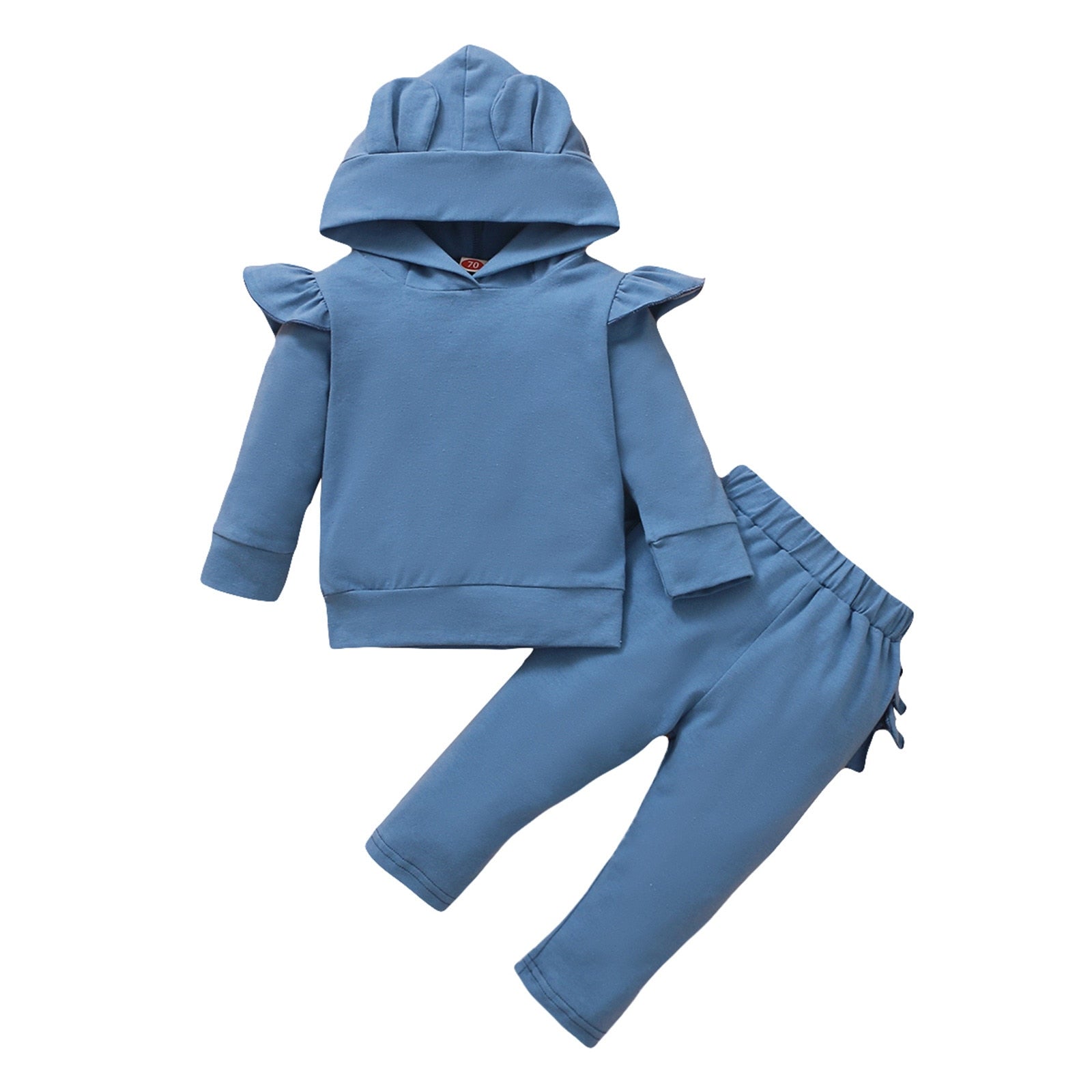 Adorable Baby Girls Spring Clothing Sets with Bear Ear Hooded Tops and Ruffles Trimmed Pants