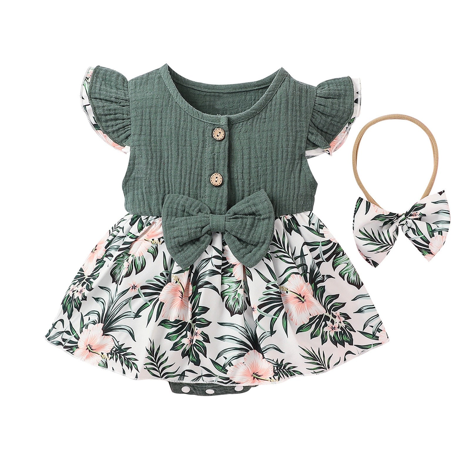 Summer Floral Romper Dress for Newborn Baby Girls