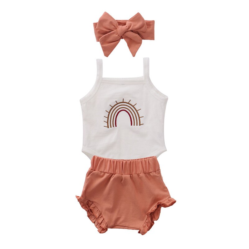 Cute Rainbow Print Summer Newborn Baby Clothes Set