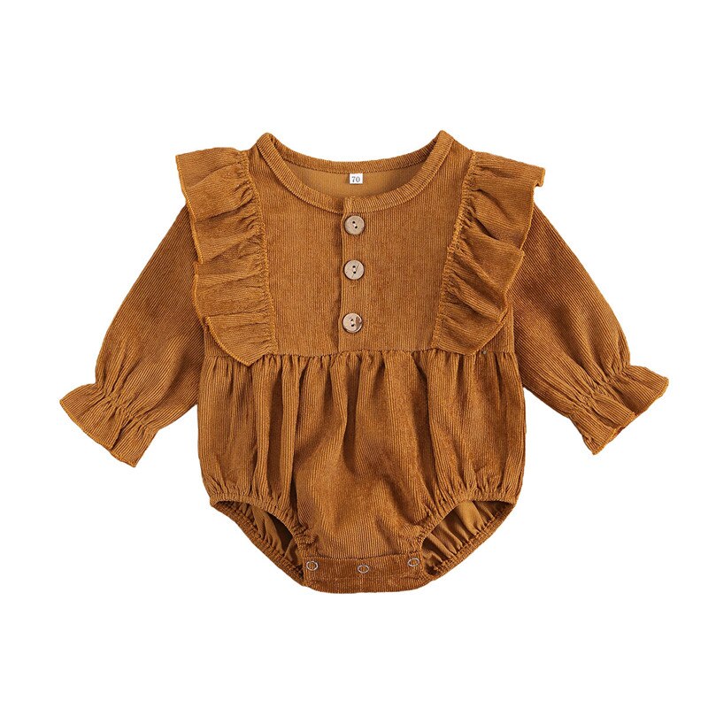 Adorable Autumn Baby Girls Ruffled Corduroy Rompers