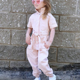 Fashionable Infant Girls' Jumpsuits with Belt and Pocket