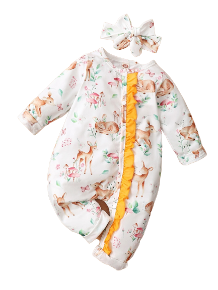 Lovely Spring Outfit for Baby Girls: White Floral Ruffle Rompers