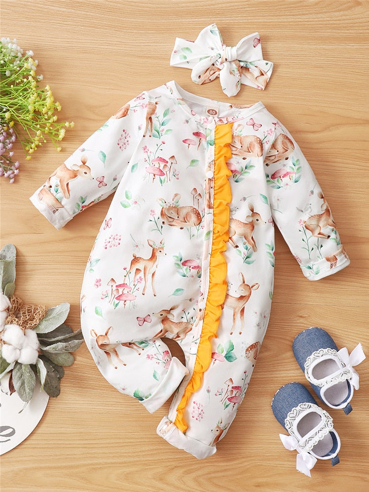 Lovely Spring Outfit for Baby Girls: White Floral Ruffle Rompers