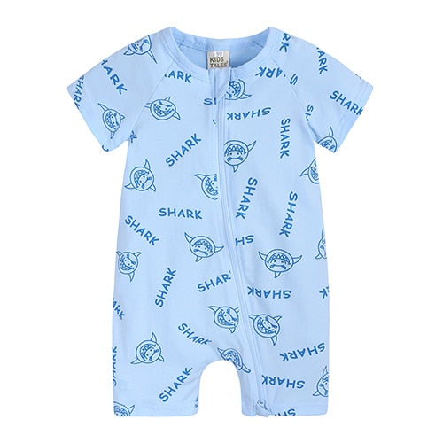 Cute Blue Short Sleeve Romper with Zipper for Toddler Boys