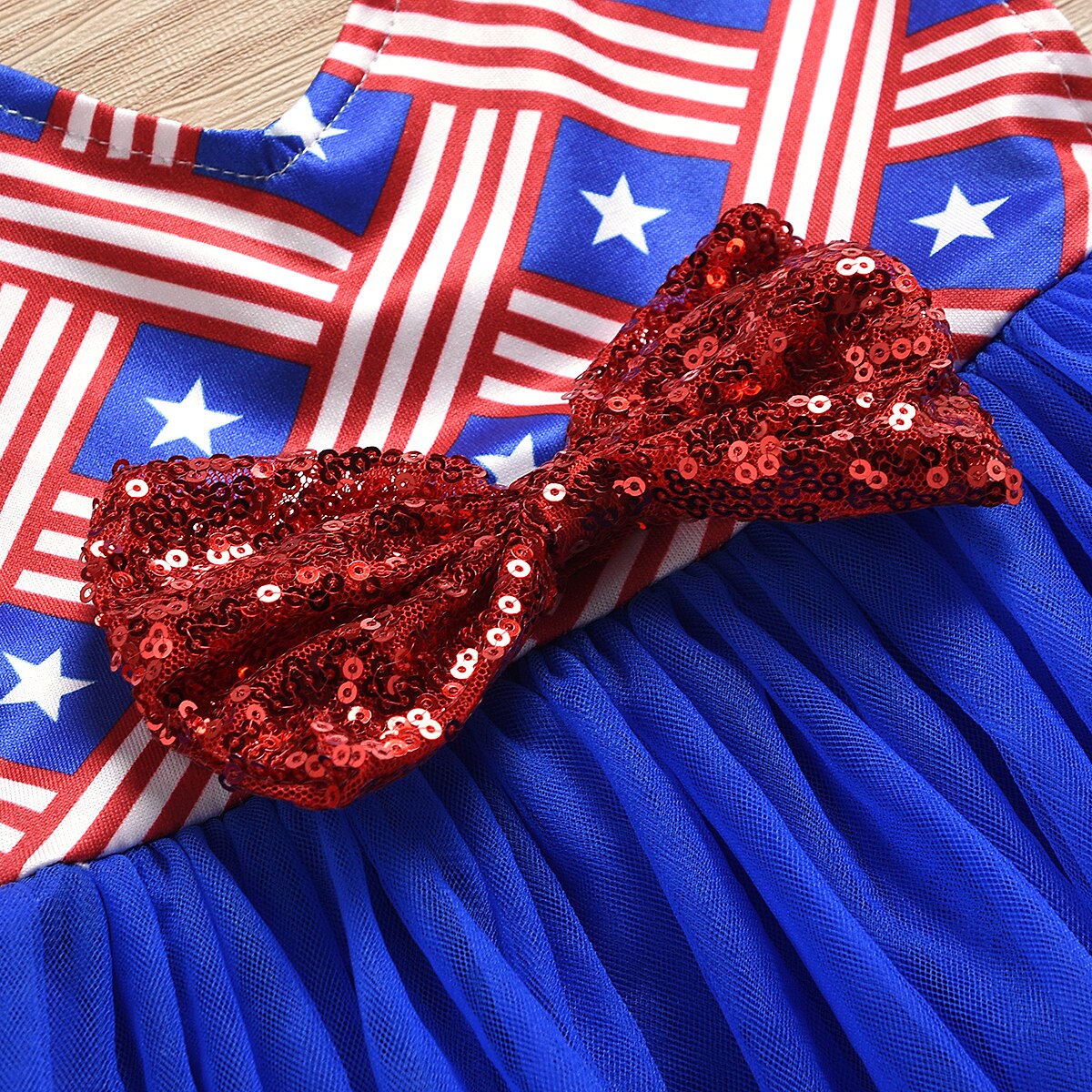 Independence Day Star Stripe Print Dress with Headband for Girls