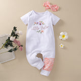 Stylish Solid Baby Rompers and Hat with "Love Mom" Costume for Newborn Girls