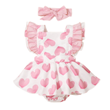 Adorable Valentine's Day Outfit for Baby Girls - Heart Printed Bodysuit Dress and Romper Set