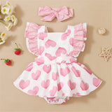 Adorable Valentine's Day Outfit for Baby Girls - Heart Printed Bodysuit Dress and Romper Set