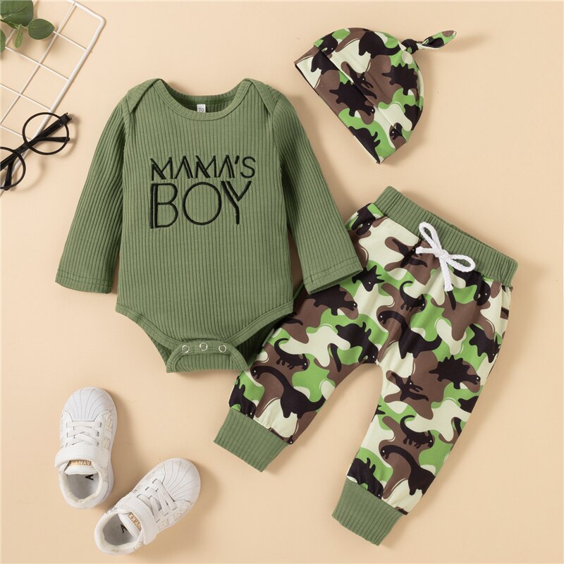 Newborn Boys Fall Cotton Outfit with Soft Letters Embroidery