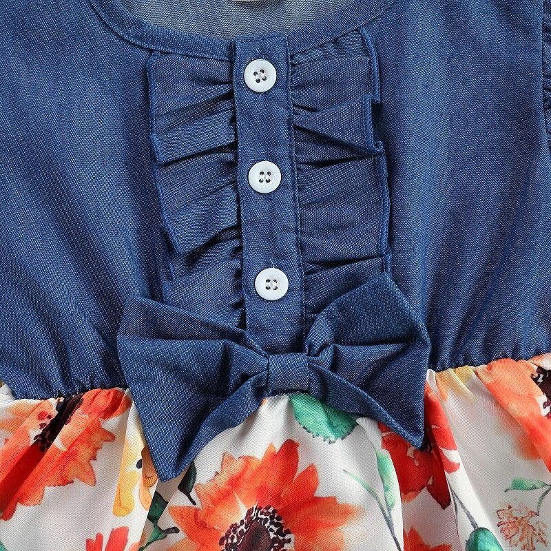 Adorable Denim and Floral Patchwork Baby Girl Summer Dress