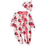 Adorable Baby Romper and Hat Set with Cute Cartoon Bear Design