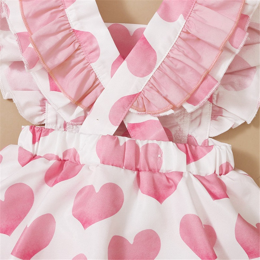 Adorable Valentine's Day Outfit for Baby Girls - Heart Printed Bodysuit Dress and Romper Set