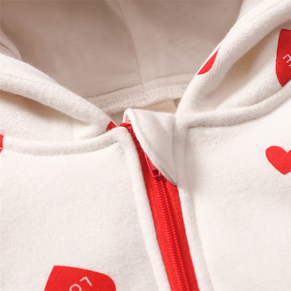 Heart Hooded Zipper Rompers for Toddlers