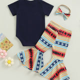 Newborn Baby Girl Clothes Short Sleeve Letter T-shirt Pants Headband Outfit Set
