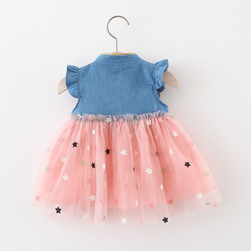 Summer Baby Girl Denim and Yarn Sleeveless Dress