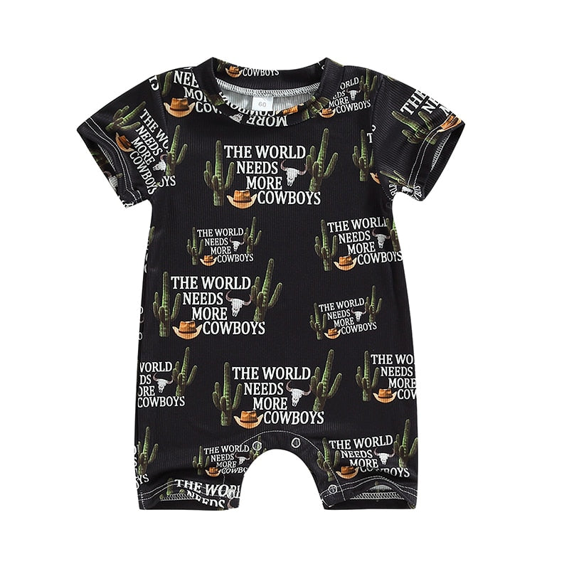 Adorable Summer Rompers for Newborn Baby Boys and Girls with Cattle Letter Print