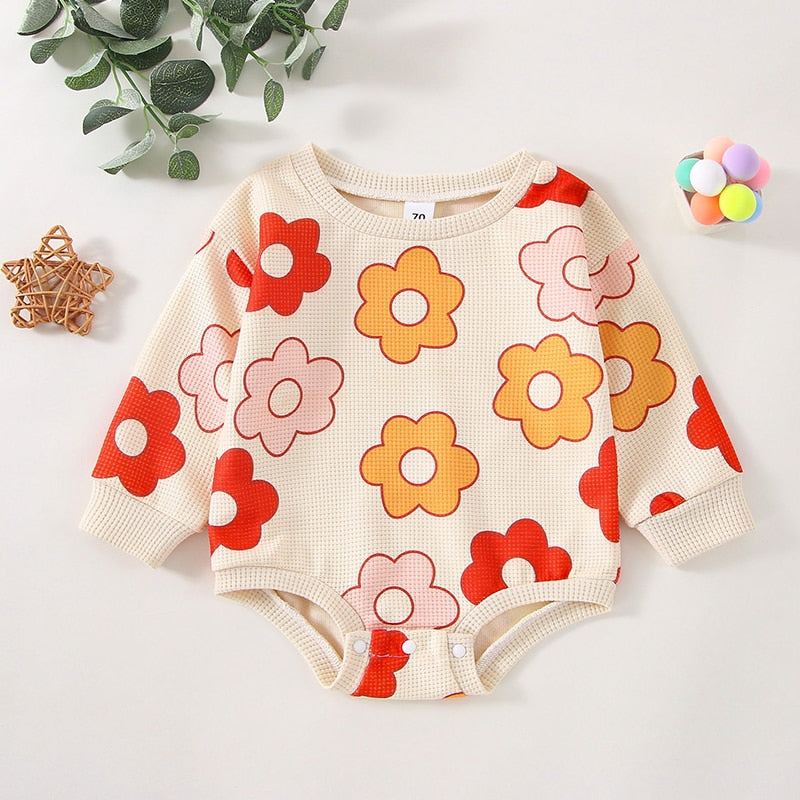 Lovely Autumn Newborn Baby Girls Flower Print Rompers