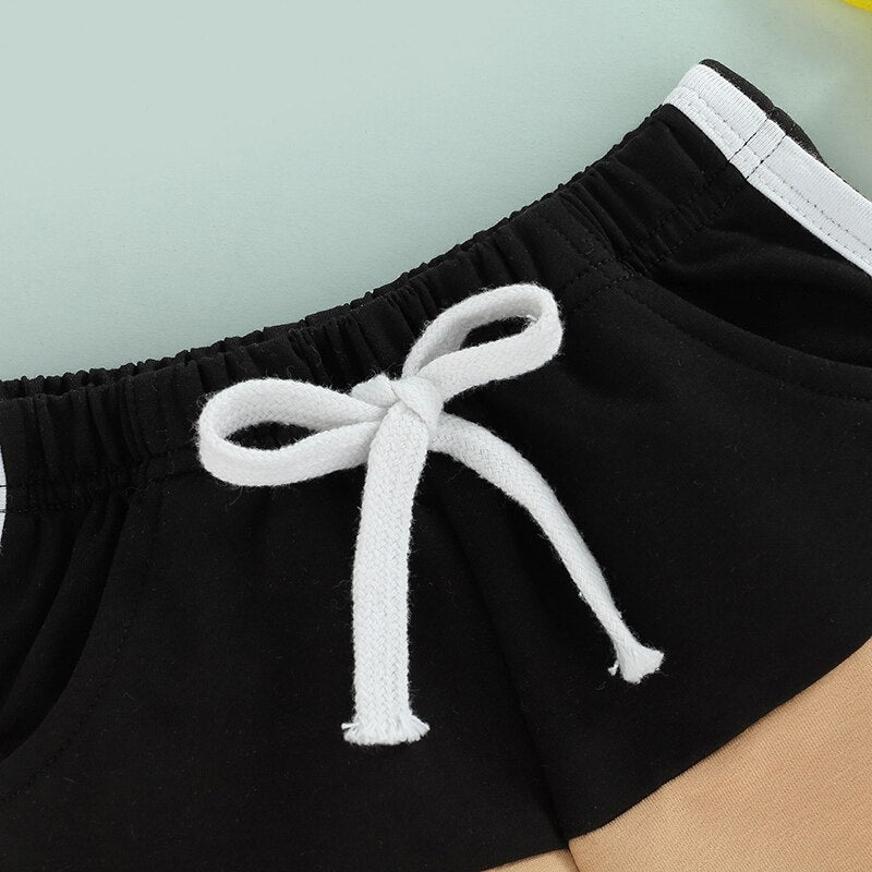 Summer Kids Boys Casual Shorts: Patchwork Color, Elastic Waist, Knee Length Beach Shorts