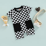 Stylish Black and White Plaid Baby Romper with Pockets