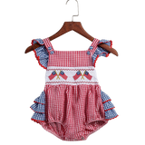 American Flag Day Girls Bodysuit Patchwork Plaid Newborn Overalls