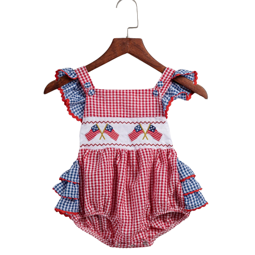 American Flag Day Girls Bodysuit Patchwork Plaid Newborn Overalls