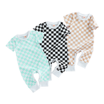 Infant Baby Checkerboard Plaid Printed Romper Jumpsuits - Babbez