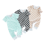 Infant Baby Checkerboard Plaid Printed Romper Jumpsuits - Babbez
