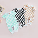 Infant Baby Checkerboard Plaid Printed Romper Jumpsuits - Babbez