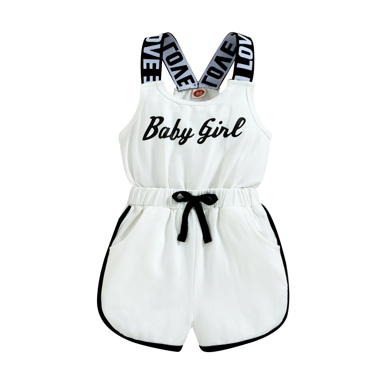 Summer Little Girls Fashion Jumpsuit Shorts with Letter Printed Patchwork