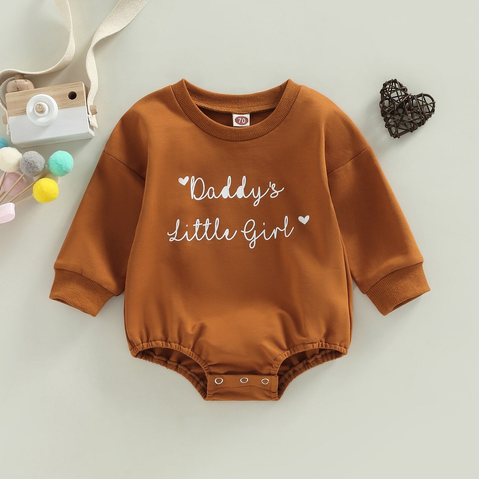 Fashionable Autumn Clothes for Newborn Baby Girls - Brown Cotton Letter Print Loose Long Sleeve Sweatshirts Jumpsuits Overalls