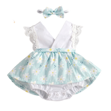 Newborn Baby Girls Lace Dress Bodysuit Headband Set for Summer