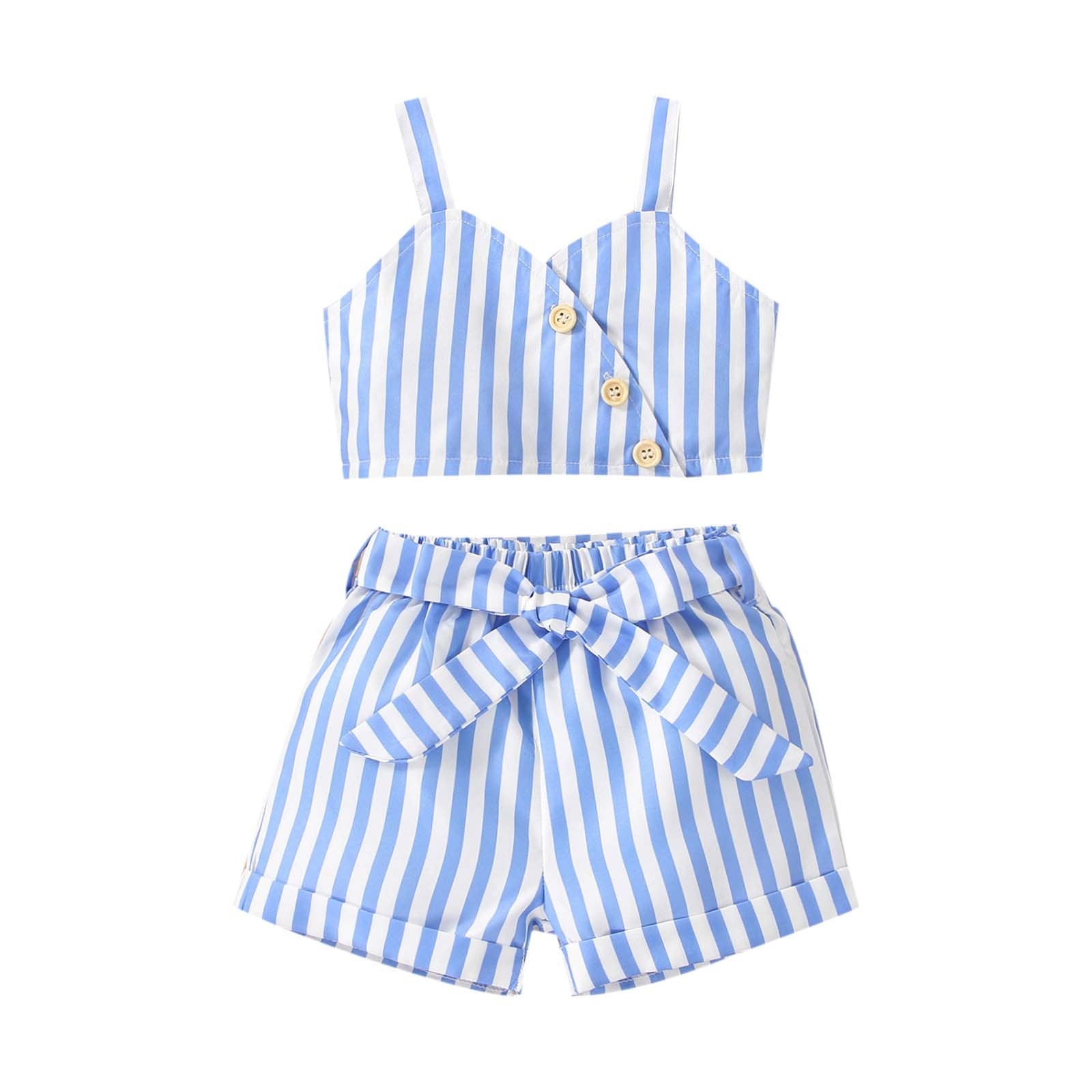 Fashionable Toddler Girls Striped Vest and Bowknot Shorts Set