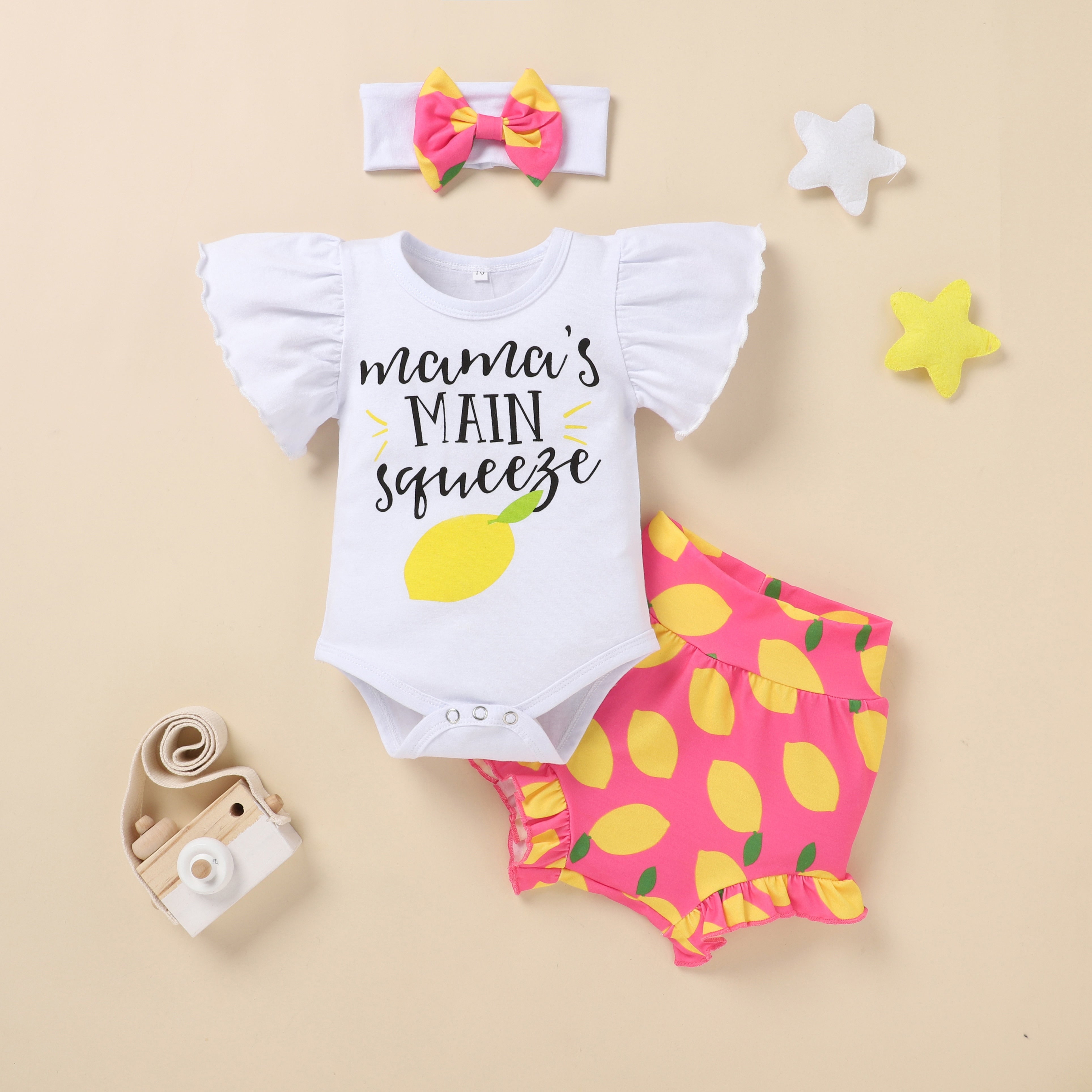 Adorable Summer Baby Girl Outfit Sets with Ruffled Bodysuit and Cartoon Lobster Pants