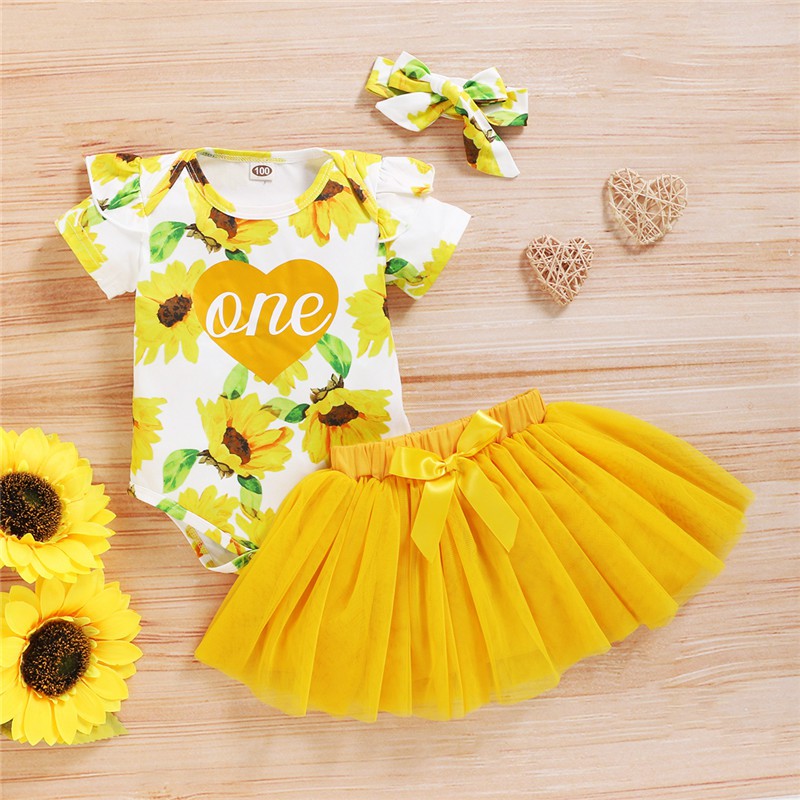 Newborn Baby Girls Summer Clothes Set Floral Romper, Skirt, and Headband