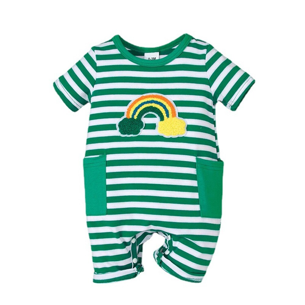 Rainbow Striped Baby Boys Summer Rompers with Pockets