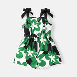 Baby Girl Floral Print Sleeveless Romper Shorts with Bow Detail
