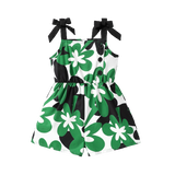 Baby Girl Floral Print Sleeveless Romper Shorts with Bow Detail
