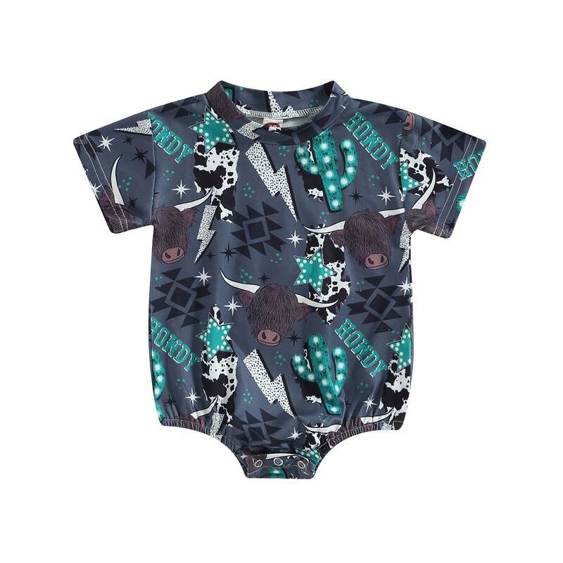 Infant Baby Cow/Bull Print Romper with Crotch Buttons