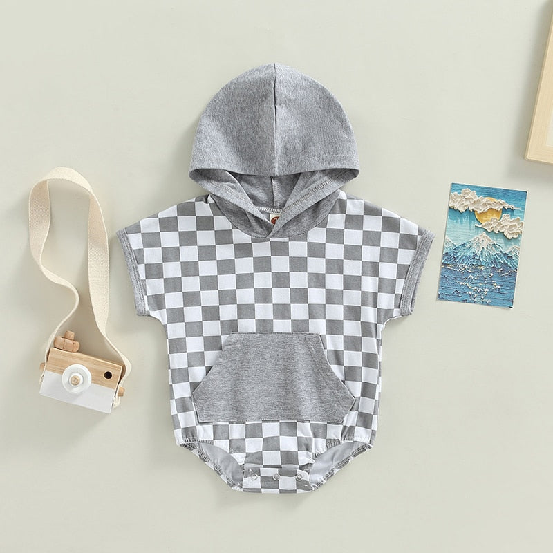 Stylish Checkerboard Print Bodysuits for Baby Boys