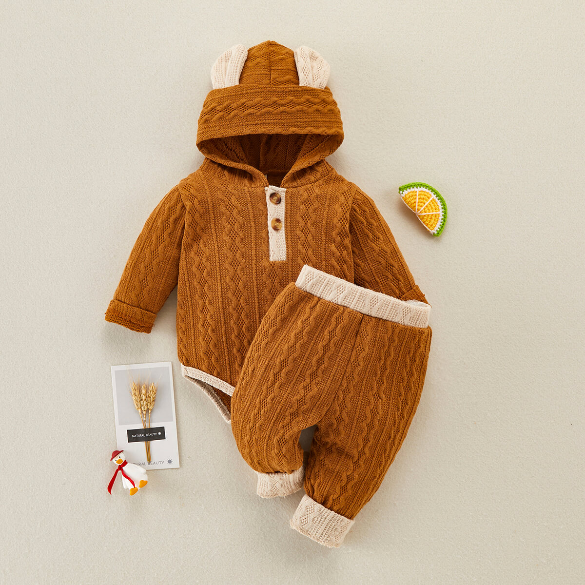 Adorable Baby Romper Set with Color-block Bear-ear Design