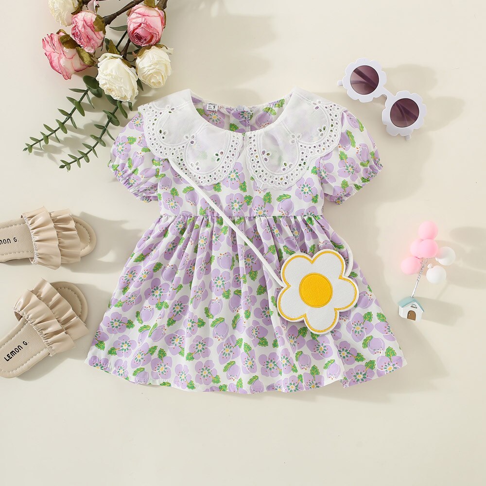 Sweet Floral Summer Baby Girl Dresses with Short Sleeves