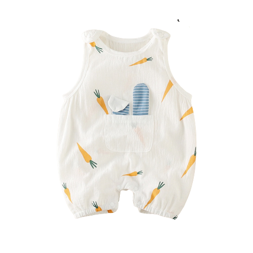 Carrot Heart Printed Baby Rompers: Cute Sleeveless Jumpsuits for Newborns and Toddlers