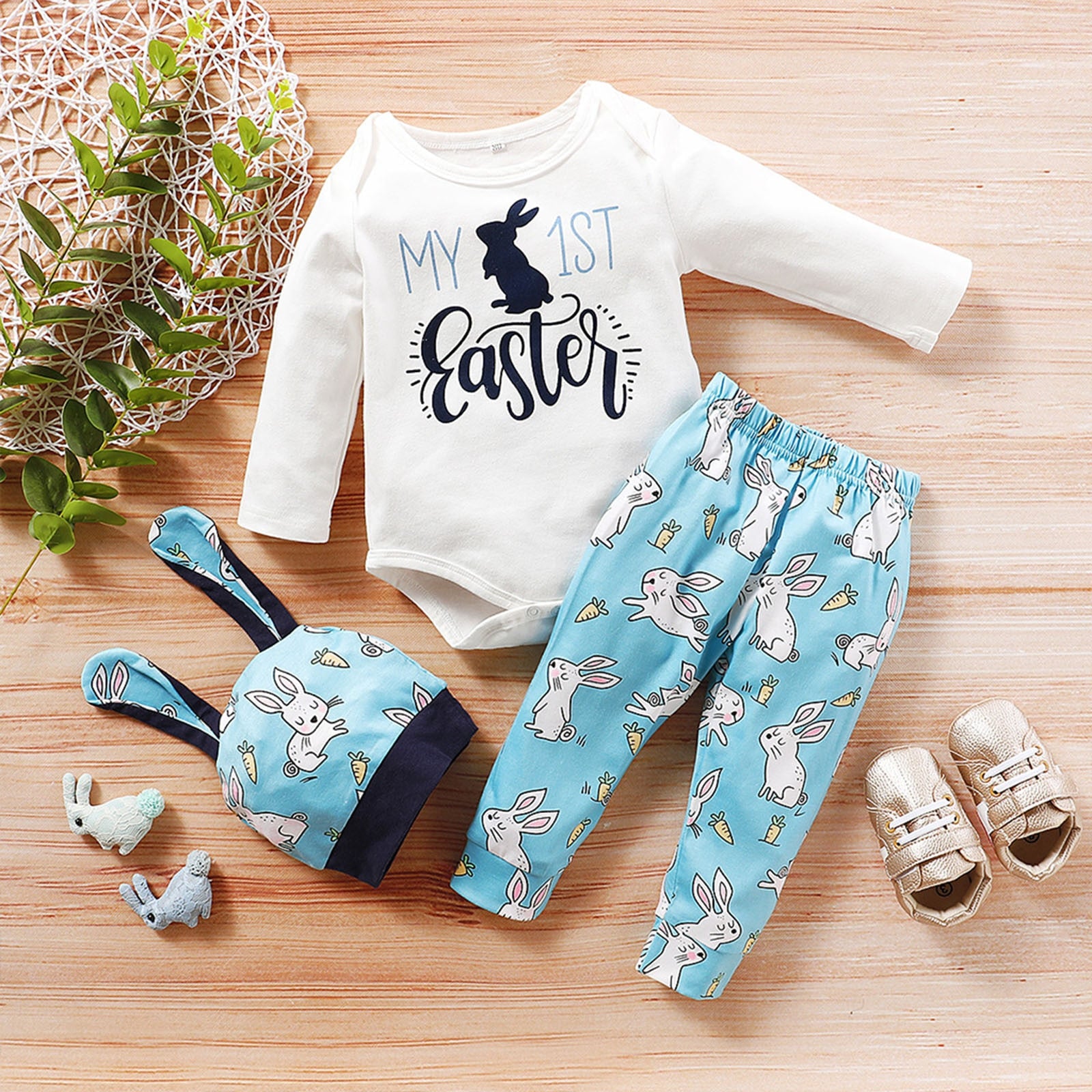 Adorable 3pcs Baby Boys and Girls Clothes Sets with Cute Cartoon Rabbit Prints