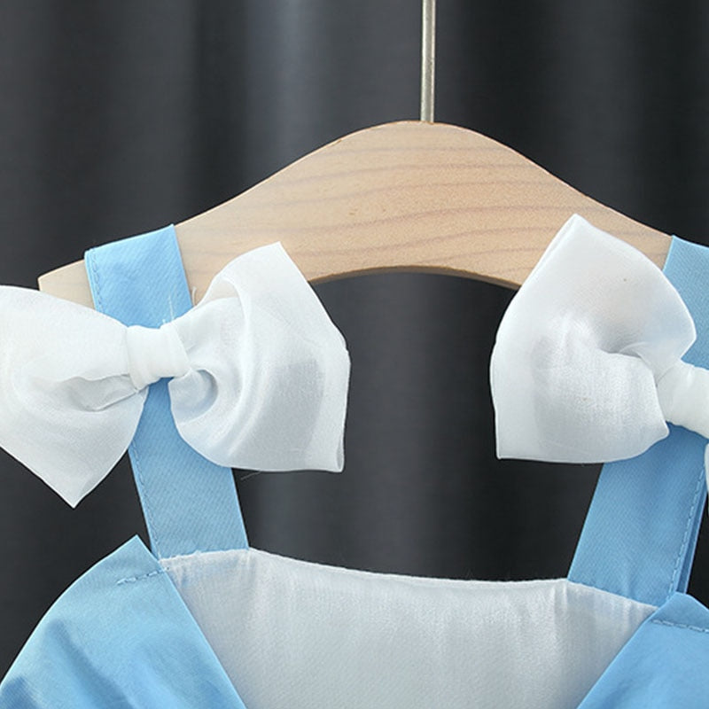 Summer Blue Bow Sling Dress for Baby Girls