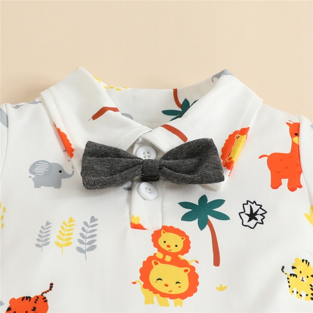 Animal Print Baby Clothes Set - Bowtie Bodysuit and Overalls for Infant Boys