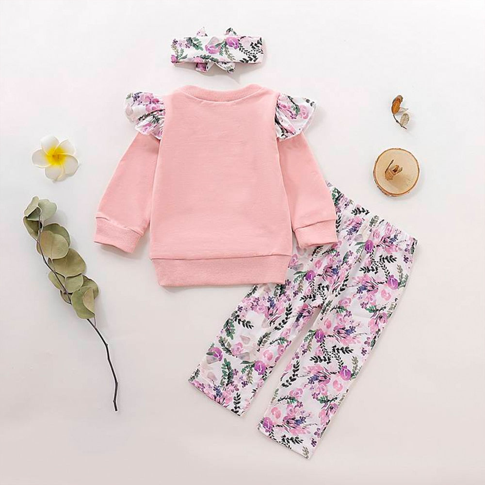 3Pcs Kids Baby Girl Clothes Sets - Ruffled Top, Bow Pants, Newborn Infant Outfit