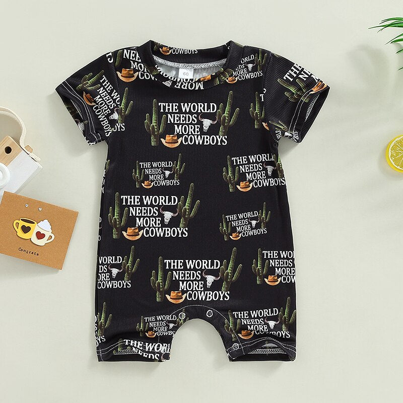 Adorable Summer Rompers for Newborn Baby Boys and Girls with Cattle Letter Print