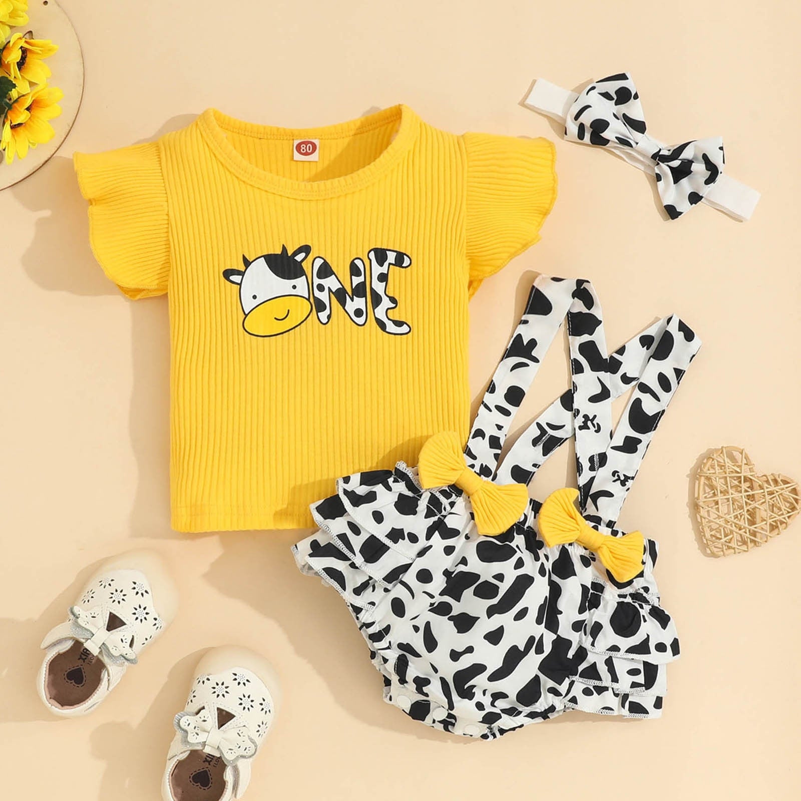 Cute and Comfy 3pcs Animal/Cow Printed Baby Girls Clothes Sets for Summer