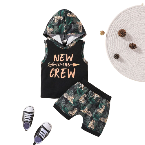 Summer Hooded Top and Shorts Set with Cartoon Prints for Baby Boys