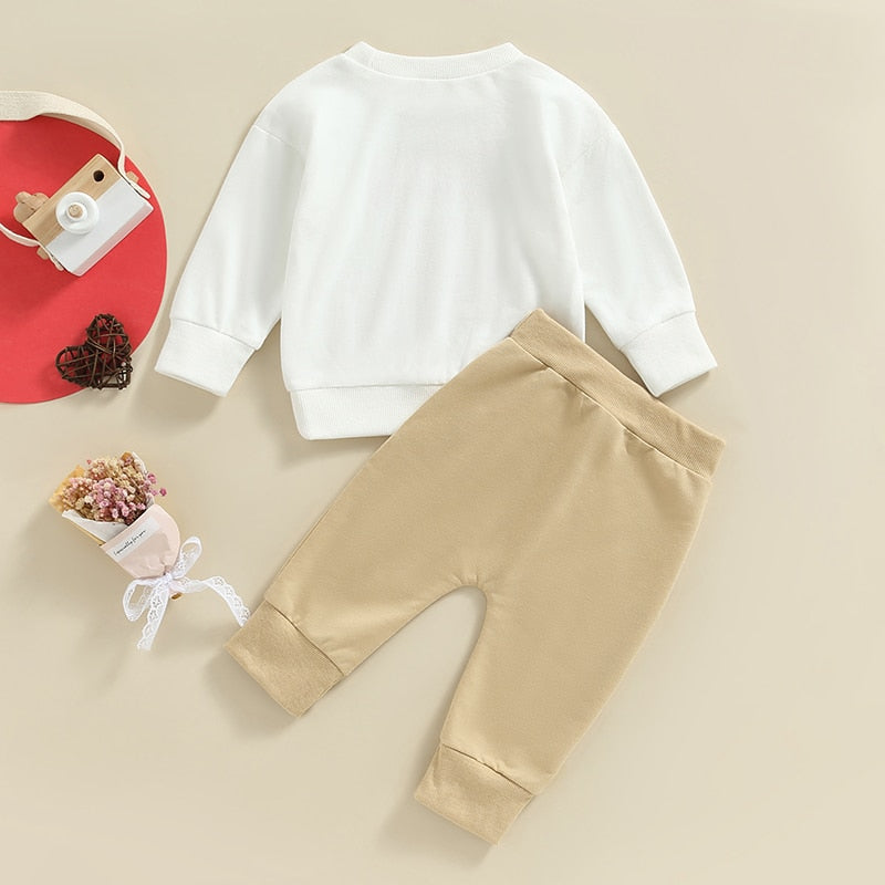 Valentine's Day Baby Clothes Set - Letter Print Sweatshirts and Pants